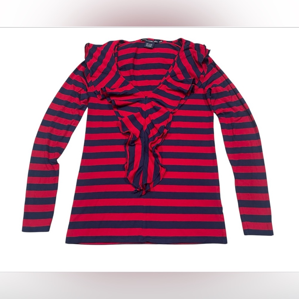 Ralph Lauren Collared Casual V-Neck Long Sleeve Striped Top/Blouse women Sz M